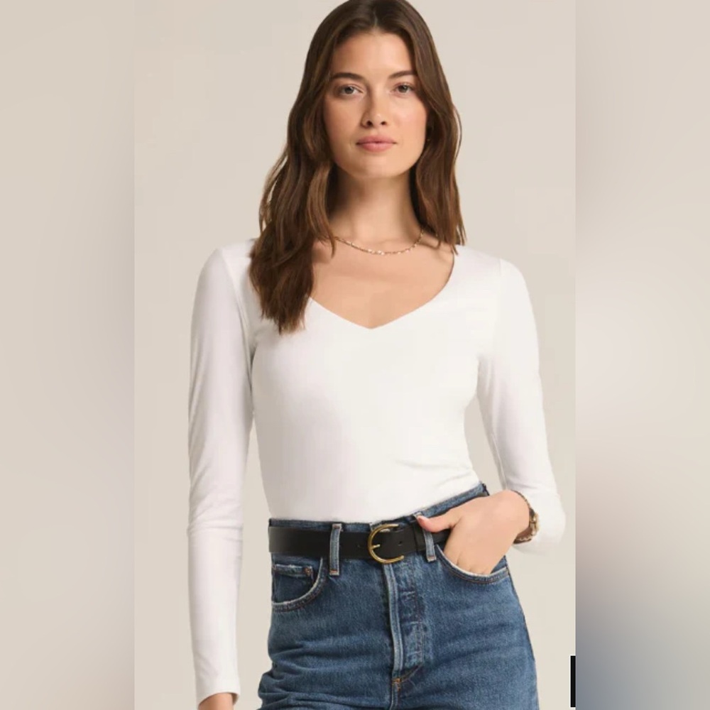 Z SUPPLY Avala White So Smooth Top Long Sleeve V-Neck Women's Medium